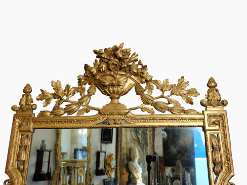 Important miroir d'époque Louis XVI en bois doré