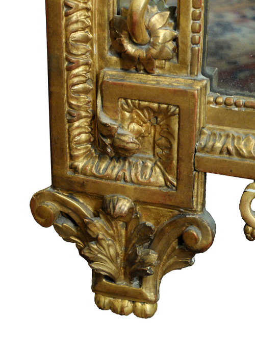 Important miroir d'époque Louis XVI en bois doré