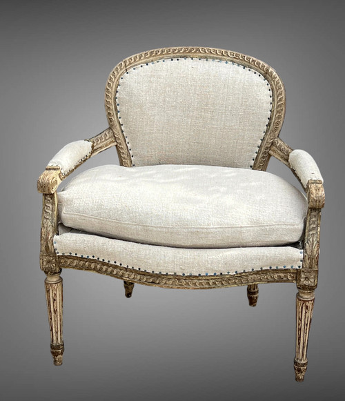 FAUTEUIL D'ENFANT ANCIEN DU XIXe DE STYLE LOUIS XVI EN BOIS PATINÉ REFAIT A NEUF