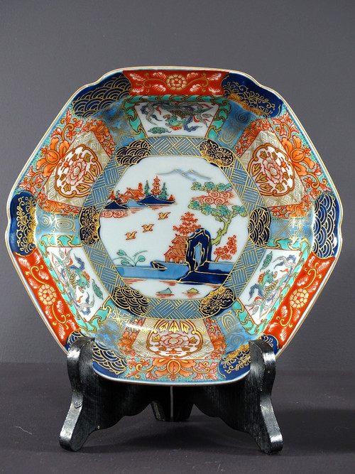 Japan, 1950s, Pair Of Hexagonal Porcelain Cups Decorated With Pagodas.