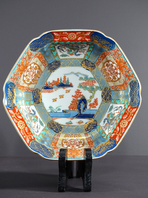 Japan, 1950s, Pair Of Hexagonal Porcelain Cups Decorated With Pagodas.