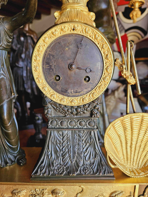 Empire Cérès à La Moisson Gilt & Antique Bronze Clock 50 cm high