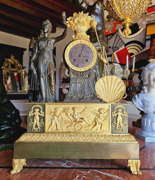 Empire Cérès à La Moisson Gilt & Antique Bronze Clock 50 cm high