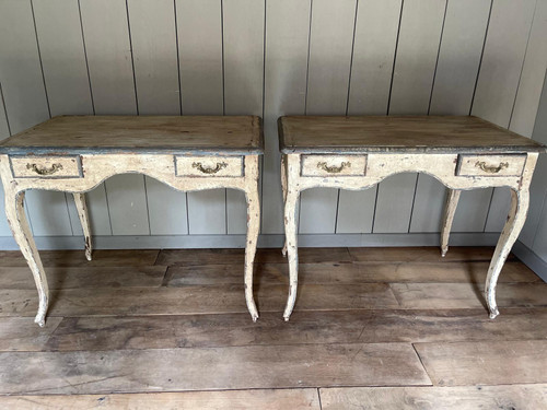 Table bureau ( paire) Louis XV 2 tiroirs datant de la fin du 19e siècle patine 