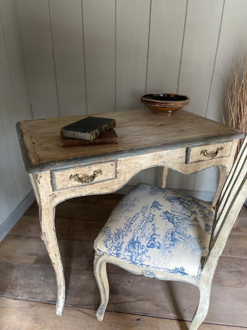 Table bureau ( paire) Louis XV 2 tiroirs datant de la fin du 19e siècle patine 