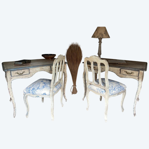 Table bureau ( paire) Louis XV 2 tiroirs datant de la fin du 19e siècle patine 