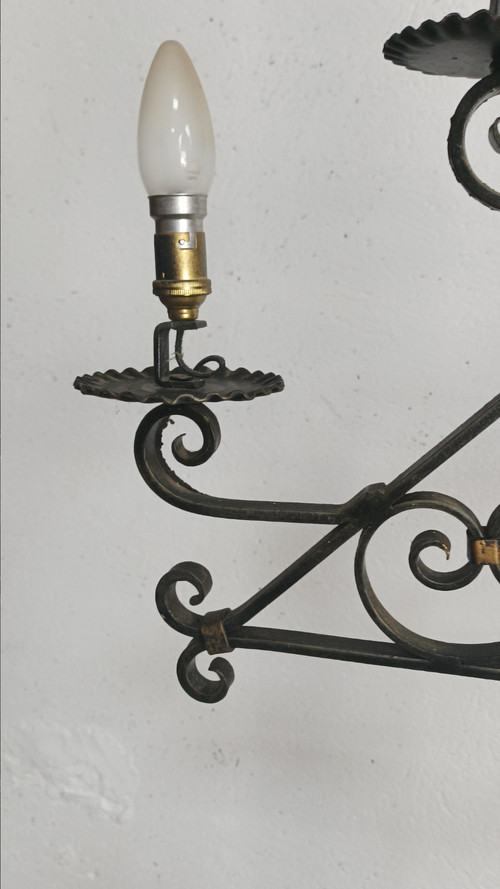 Lampada da terra in ferro battuto con 5 bracci 1940