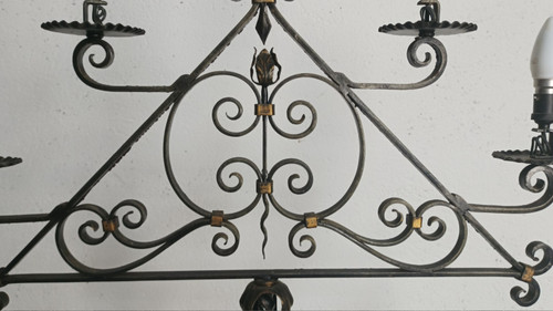 Lampada da terra in ferro battuto con 5 bracci 1940