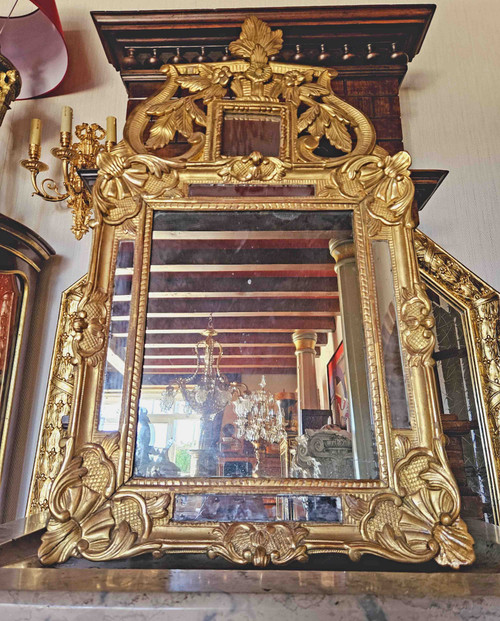 Miroir En Bois Doré à Parcloses époque XVIIIème 50x96 Cm