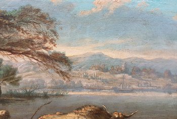 Johann Melchior ROOS (Attribué à) - Berger faisant traverser la rivière à un taureau