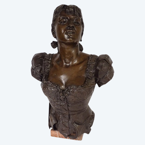 Scultura in bronzo Georges Van Der Straeten Busto di donna Belle Epoque Paris XIXè