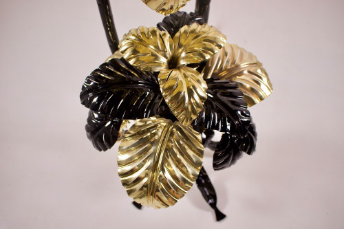 Grande lampada da terra XXL a forma di palma in nero e oro, Hans Kögl.