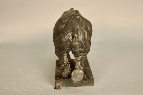 Nashorn in Bronze, Unterschrift und Stempel des Gründers