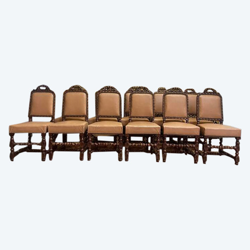Set of 11 Louis XIII - Renaissance style chairs