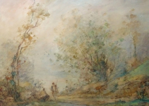 Gabriel GRIFFON (1866-1938) Large watercolor - Animated landscape