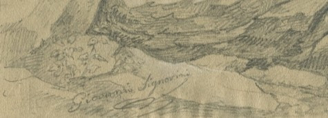 Giovanni SIGNORINI (1808-1864) Paysage animé en  Italie - Dessin original ancien 