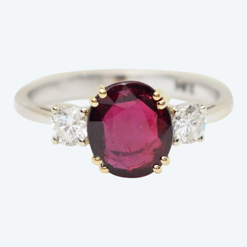 Bague en or bicolore, rubis naturel certifé et diamants