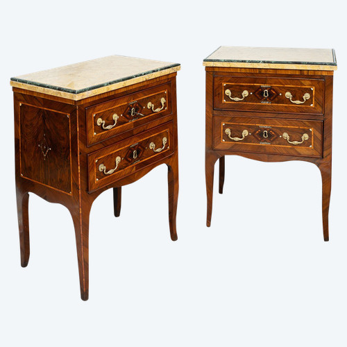 Paire De Chevet Napolitaines Anciennes Louis XIV En Bois Précieux. Epoque 18ème Siècle