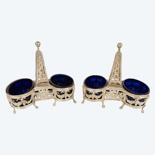 Pair of Louis XVI Silver Double Salt Cellars Farmers General Paris 1782 18th Century