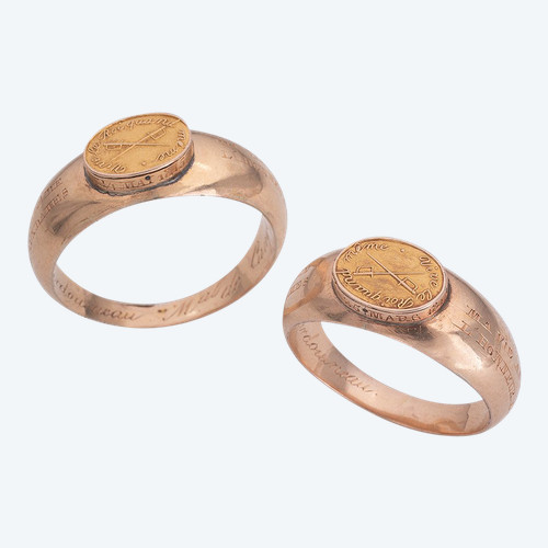 2 Bagues Anneaux De Fidélité Cause Royale Vicomte Hardouineau Or 18k 1815