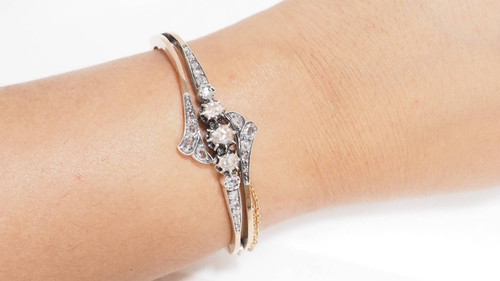 Antico bracciale del XIX secolo in oro rosa e argento con diamanti 