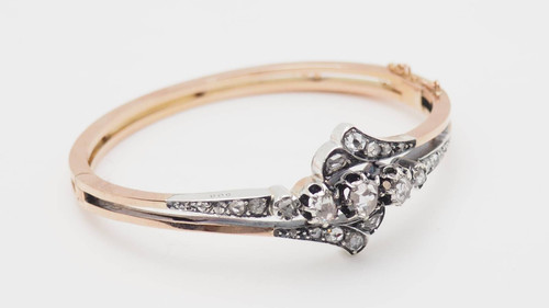 Antico bracciale del XIX secolo in oro rosa e argento con diamanti 