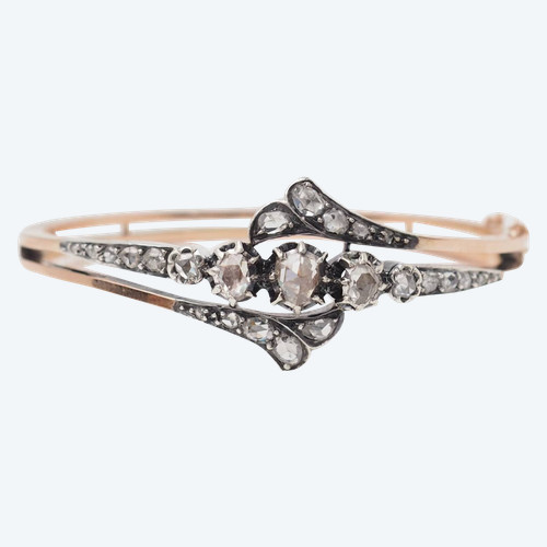 Antico bracciale del XIX secolo in oro rosa e argento con diamanti 