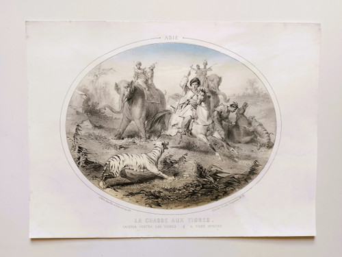 Hunting Horses Four Continents Lithographs Colors By Bès And Dubreuil 19th  C