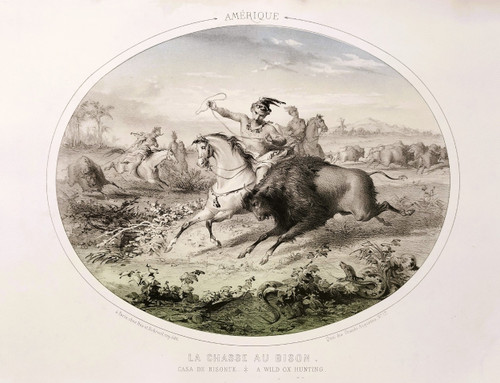 Hunting Horses Four Continents Lithographs Colors By Bès And Dubreuil 19th  C