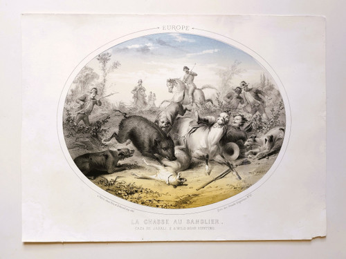 Hunting Horses Four Continents Lithographs Colors By Bès And Dubreuil 19th  C