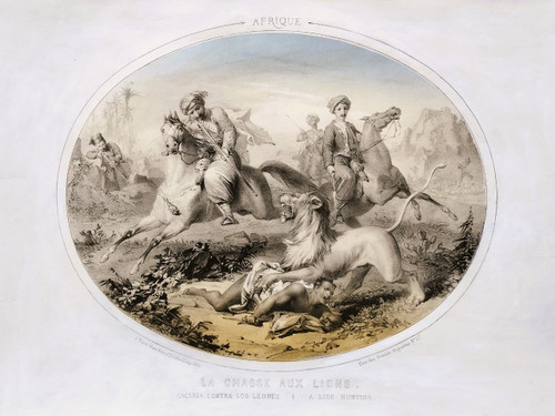 Hunting Horses Four Continents Lithographs Colors By Bès And Dubreuil 19th  C