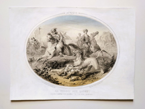 Hunting Horses Four Continents Lithographs Colors By Bès And Dubreuil 19th  C