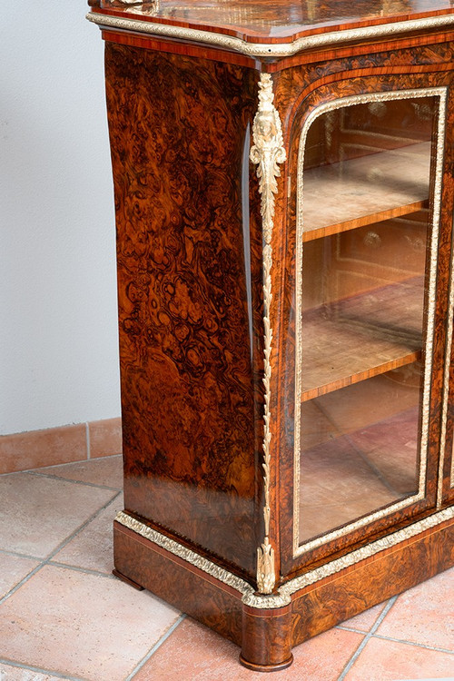 Vitrine Ancienne Victorienne En Noyer, Angleterre Du 19ème Siècle.