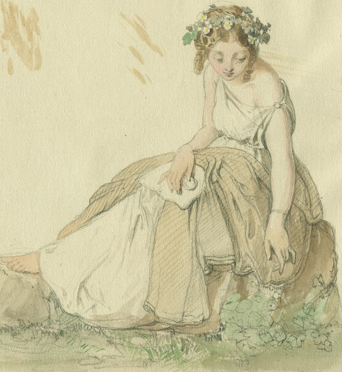 Allegorie der Botanik – Porträt einer Frau – alte Originalzeichnung 