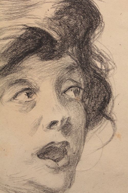 Disegno a carboncino con veduta rotonda 'La Surprise' Louis Malteste (1862-1928)