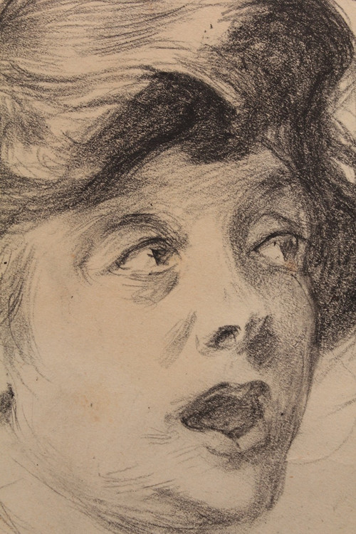 Disegno a carboncino con veduta rotonda 'La Surprise' Louis Malteste (1862-1928)