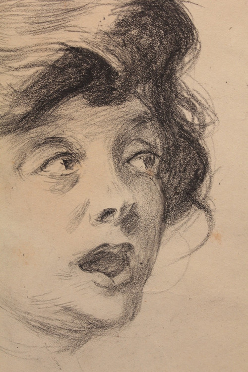 Disegno a carboncino con veduta rotonda 'La Surprise' Louis Malteste (1862-1928)