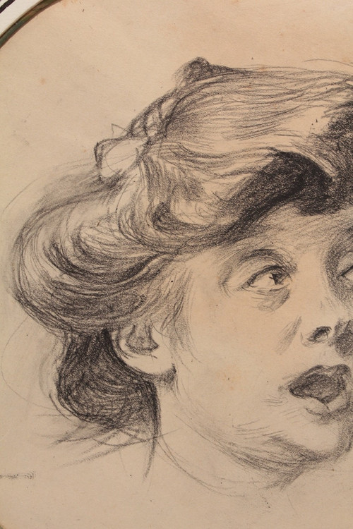 Disegno a carboncino con veduta rotonda 'La Surprise' Louis Malteste (1862-1928)