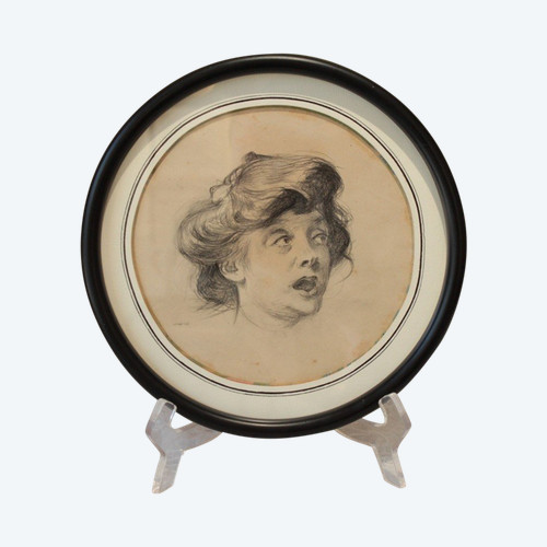 Disegno a carboncino con veduta rotonda 'La Surprise' Louis Malteste (1862-1928)
