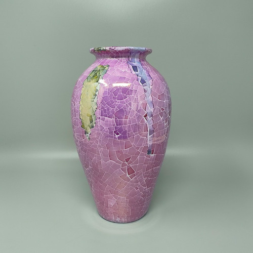 1960s Astonishing Giuseppe Locci Polycrome Craquelé Vase in Sardinian Ceramic. Made in Italy