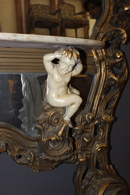Very Large Italian Rococo Mirror and Console Circa 1950
