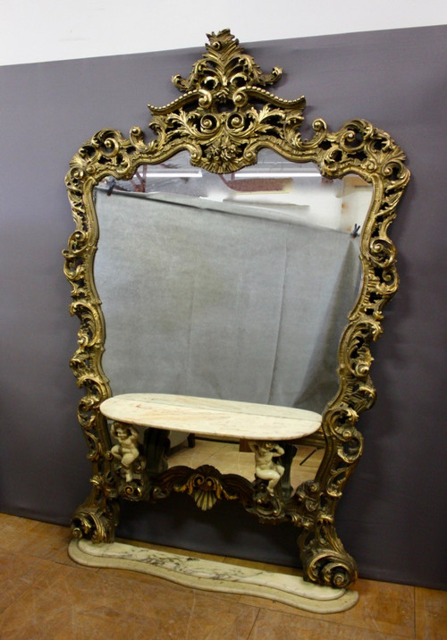 Very Large Italian Rococo Mirror and Console Circa 1950