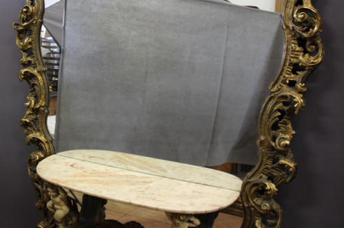 Very Large Italian Rococo Mirror and Console Circa 1950