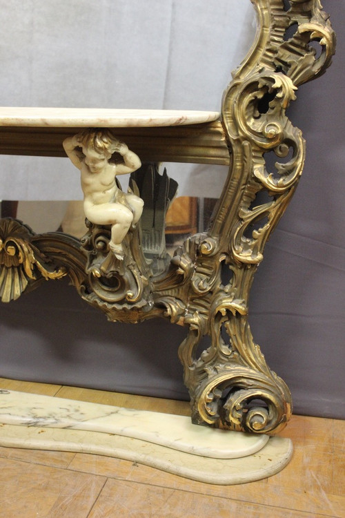 Very Large Italian Rococo Mirror and Console Circa 1950