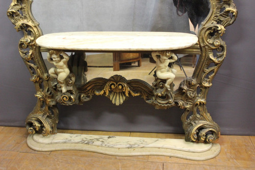 Very Large Italian Rococo Mirror and Console Circa 1950