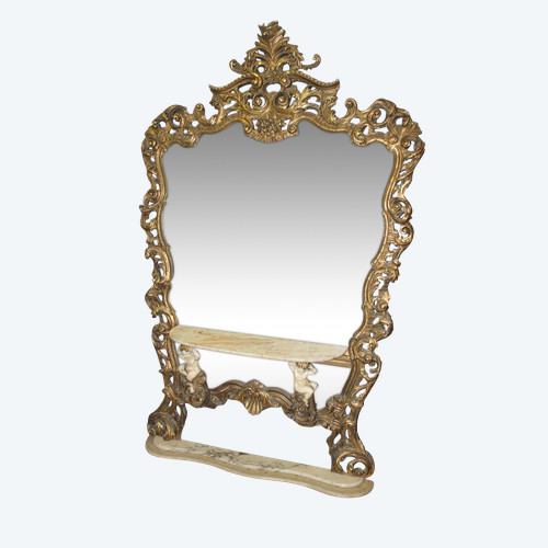 Very Large Italian Rococo Mirror and Console Circa 1950