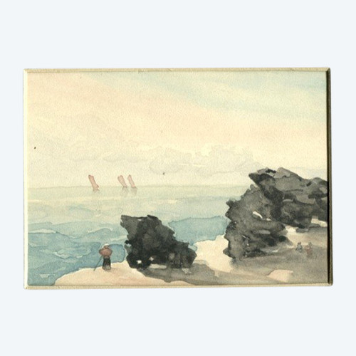 Firmin JAVEL (1842-1921) Mare vivace - Acquerello