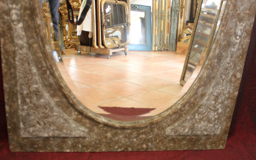 89 X 169 Cm, Grand Miroir De Pied De Style Louis XVI, Bois Patiné, glace ovale biseautée