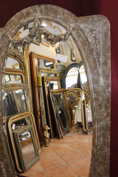 89 X 169 Cm, Grand Miroir De Pied De Style Louis XVI, Bois Patiné, glace ovale biseautée