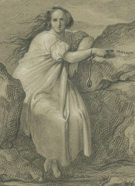 Giulio PIATTI (1816-1872) - Italie - Femme sur un rocher - Dessin original ancien